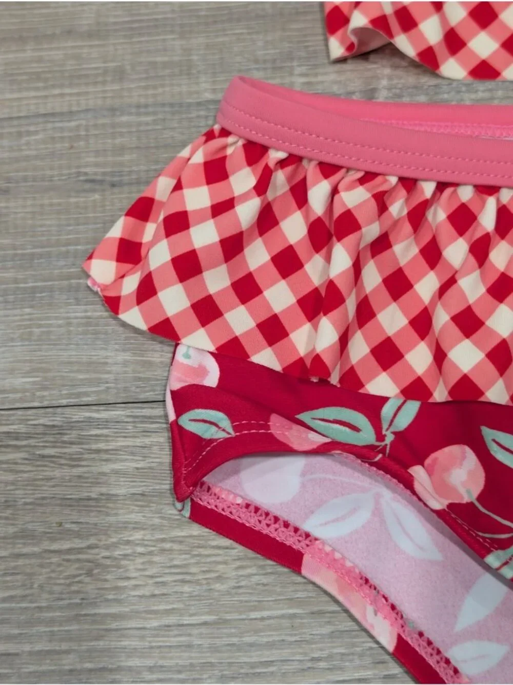 Matilda Jane Girls Sandy Springs Cherry Gingham Red Ruffle Two-Piece Swimsuit 10